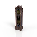 Gothic Style Dark Colored Display Cabinet With Pointed Top Glass Panes And Carved Base