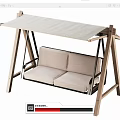 Outdoor Two Seat Swing Chair With Wooden Frame And Beige Canopy Cushions