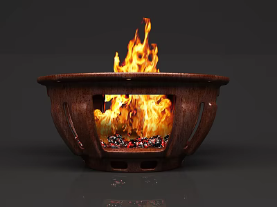Burning Fire Pit With Flames And Glowing Charcoal For Outdoor Living Area 3d model