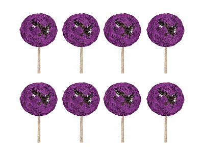 Eight Purple Arbor Trees With Round Canopies And Slender Trunks 3d model
