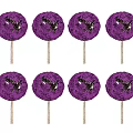 Eight Purple Arbor Trees With Round Canopies And Slender Trunks