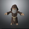 Bearded Hooded Monk 3D Character In Low Poly Style With Brown Robe And Belt