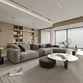 Modern Minimalist Living Room With Gray Sofa And Large Windows 3d model