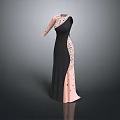 Elegant Black And Pink Long Evening Dress With Sequins And Sleeves Design