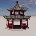 Octagonal double-layer small green tile ancient wooden structure pavilion with double eaves and pinnacle painted garden landscape gray tile two-layer ancient pavilion 3d model