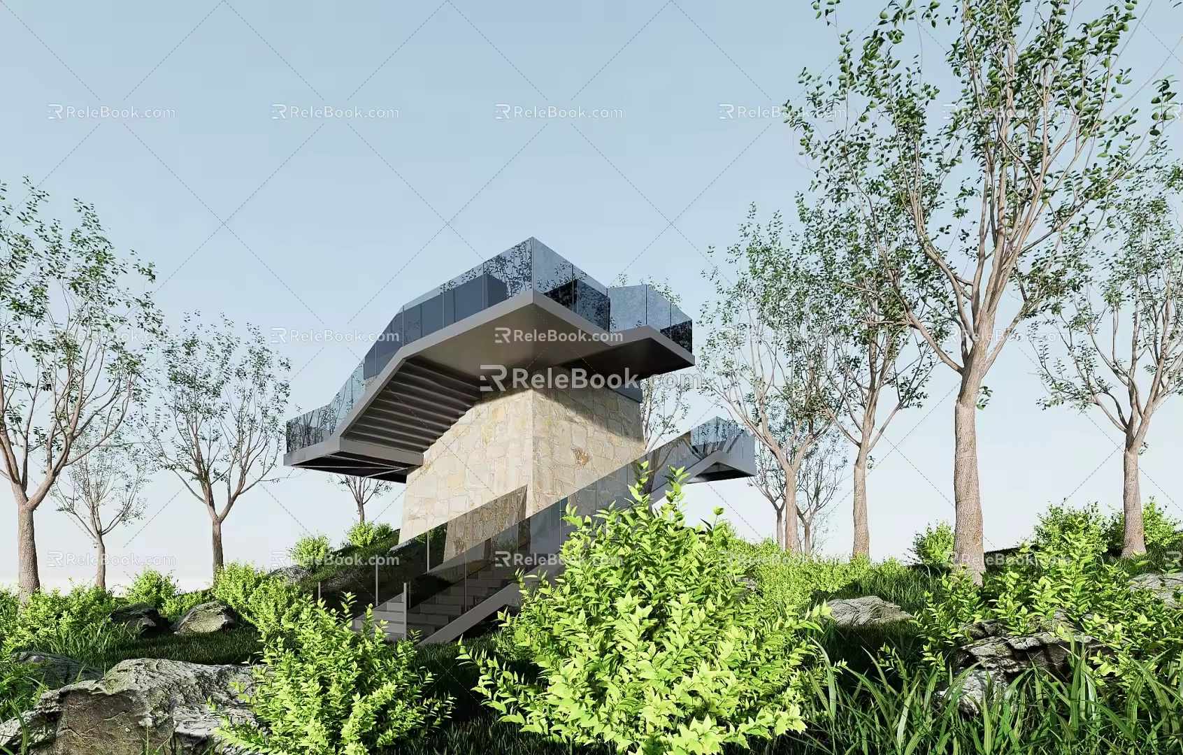 Modern viewing platform Landscape platform Landscape structure Mountain viewing platform 3d model