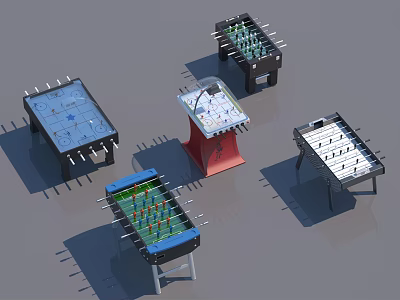 Recreational Play Equipment Including Foosball Tables And Air Hockey With Various Designs 3d model
