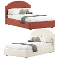 Upholstered Kids Bed in Orange and Cream with Soft Pillows and Blanket