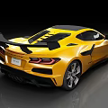Yellow Corvette Sports Car With Black Rear Spoiler And Sleek Sporty Exterior Design