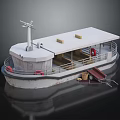 3D Rendered Ship With Roof Life Rings And Ramp
