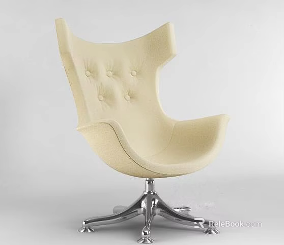 Beige Tufted Lounge Chair With Curved Backrest And Metal Star Base 3d model 