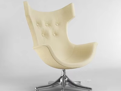 Beige Tufted Lounge Chair With Curved Backrest And Metal Star Base 3d model