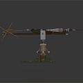 Ancient Ballista Weapon With Wooden Structure Multiple Arms And Green Base Design