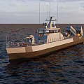 Missile Launcher Weapon System on Czech Military Ship Sailing Open Ocean Waters