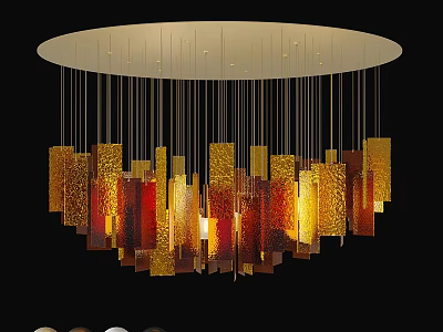Modern Chandelier with Circular Base and Amber Red Glass Blocks for Ambient Lighting 3d model