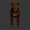 Orange Lion 3D Model Standing with Open Mouth and Realistic Render Details