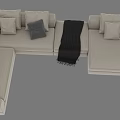 White L shaped Casual Sofa Set With Multiple Cushions And Throw Blanket 3d model