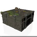 Modern Landscape Stone Structure With Carved Walls Rooftop Plants And Wooden Frames