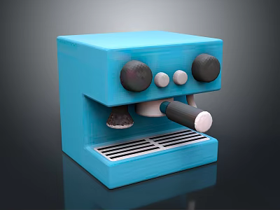 Modern Blue Coffee Machine Design Featuring Black Knobs White Buttons And Handle 3d model