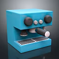 Modern Blue Coffee Machine Design Featuring Black Knobs White Buttons And Handle