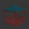 Outdoor Wooden Gazebo With Green Roof Square Structure And Decorative Railing