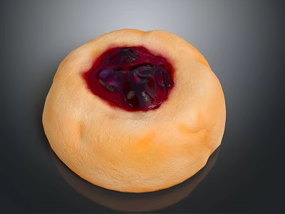 Delicious Round Bun With Sweet Berry Jam Filling And Golden Crust 3d model
