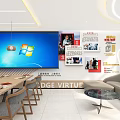 Modern Meeting Room Interior With Wooden Long Table Gray Chairs Green Plants And Large Windows