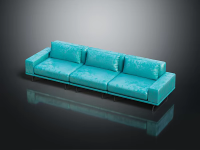Turquoise Modern Three-Seater Sofa With Velvet Upholstery Sleek Metal Legs And Reflective Surface 3d model
