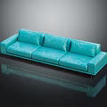 Turquoise Modern Three-Seater Sofa With Velvet Upholstery Sleek Metal Legs And Reflective Surface
