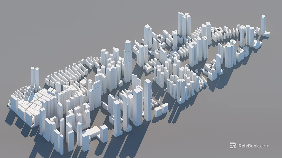 Modern Urban Building Complex With Dense White High Rise Structures And Shadow Patterns 3d model