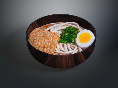 Bowl of Ramen Noodles With Soft Boiled Egg Green Onions And Crispy Toppings 3d model
