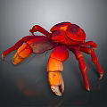 3D Rendered Red And Orange Crab With Large Claws On Gray Background