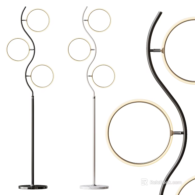 Stylish Modern Floor Lamps with Curved Stems and Circular Light Rings 3d model 
