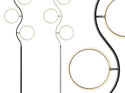 Stylish Modern Floor Lamps with Curved Stems and Circular Light Rings 3d model