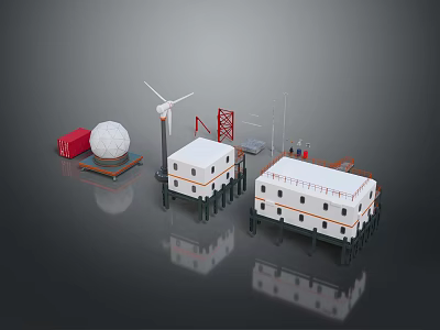 Offshore Wind Energy Installation With Platforms Radar Tower And Container Structures 3d model