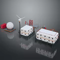 Offshore Wind Energy Installation With Platforms Radar Tower And Container Structures 3d model