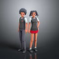 Two Children Boy and Girl in School Uniforms Standing with Gray Pants Red Skirt