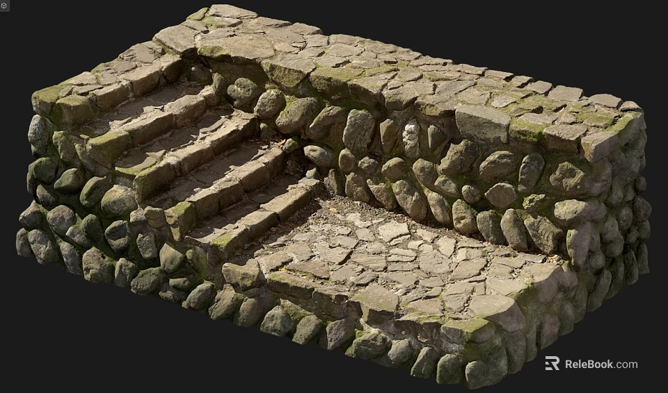 Rustic Natural Stone Structure With Moss Covered Steps And Textured Walls 3d model 