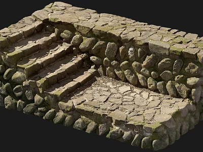 Rustic Natural Stone Structure With Moss Covered Steps And Textured Walls 3d model