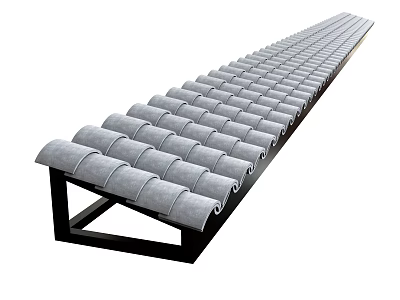 Modern Ceiling Design With Gray Curved Tiles And Black Frame Structure 3d model