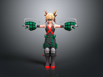 3D Anime Character Model With Spiky Blonde Hair Goggles Mechanical Gloves And Red Shoes 3d model