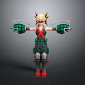 3D Anime Character Model With Spiky Blonde Hair Goggles Mechanical Gloves And Red Shoes