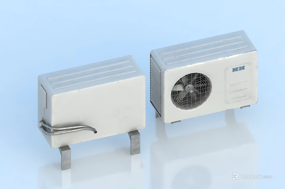 Silver Metal Air Conditioner Fan Units With Cooling System And Modern Design 3d model 