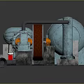 Industrial Mechanical Equipment With Blue Tank Conveyor Belt And Pipes