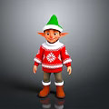 Christmas Elf Character In Green Hat And Red Sweater With Snowflake Pattern And Brown Boots