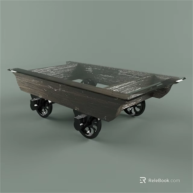 Modern Home Utility Wooden Cart With Glass Top And Rolling Wheels 3d model 