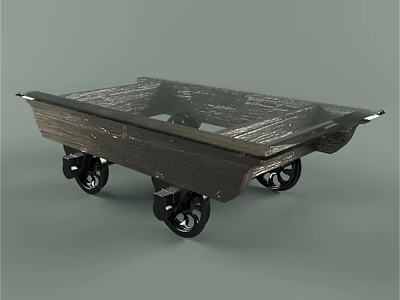 Modern Home Utility Wooden Cart With Glass Top And Rolling Wheels 3d model