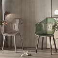 Modern Transparent Pink And Green Dining Chairs With Stylish Design And Indoor Lamp Plants