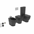 Black Toilet and Bidet Set with Modern Designs Flush Buttons and Control Switches
