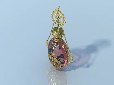 Pink Pet Cabinet With Golden Decorations And Intricate Chain Patterns 3d model